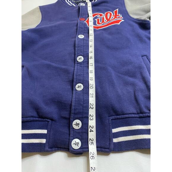 Young & Reckless Cult 1986 Blue Gray Varsity Bomber Jacket Mens Small Y&R - Picture 8 of 9